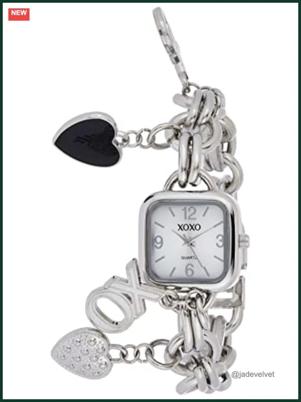 XOXO Women's Charm Bracelet Watch with XO and Heart Charms, Quartz Analog
